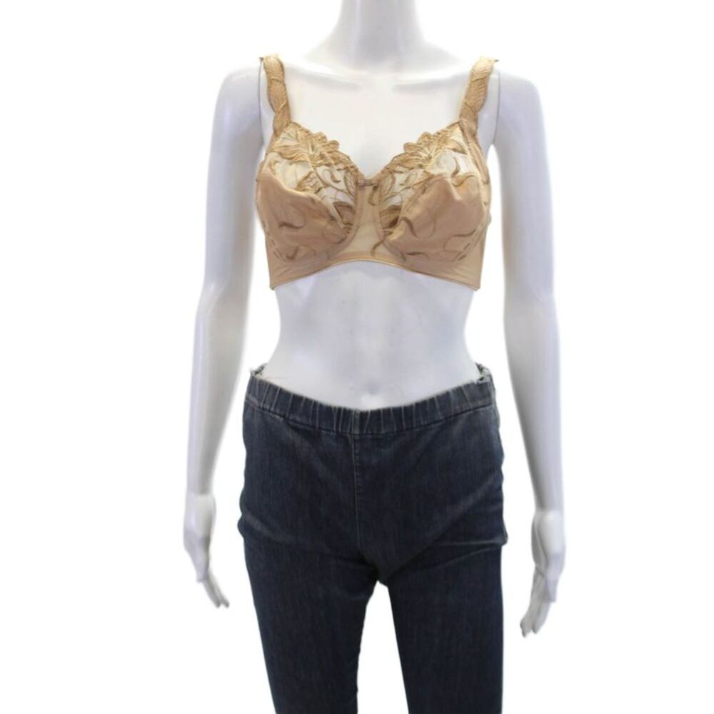 Conturelle Womens Embroidered Sheer Panel Wireless Bralette Beige Size 36D